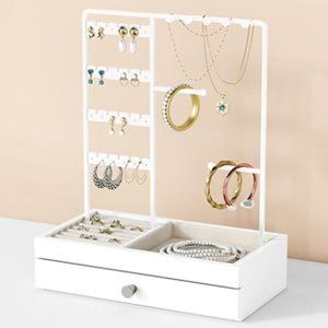 4-Tier Earring Holders - Necklace Towers - Jewelry Stand + Drawer + Ring Tray